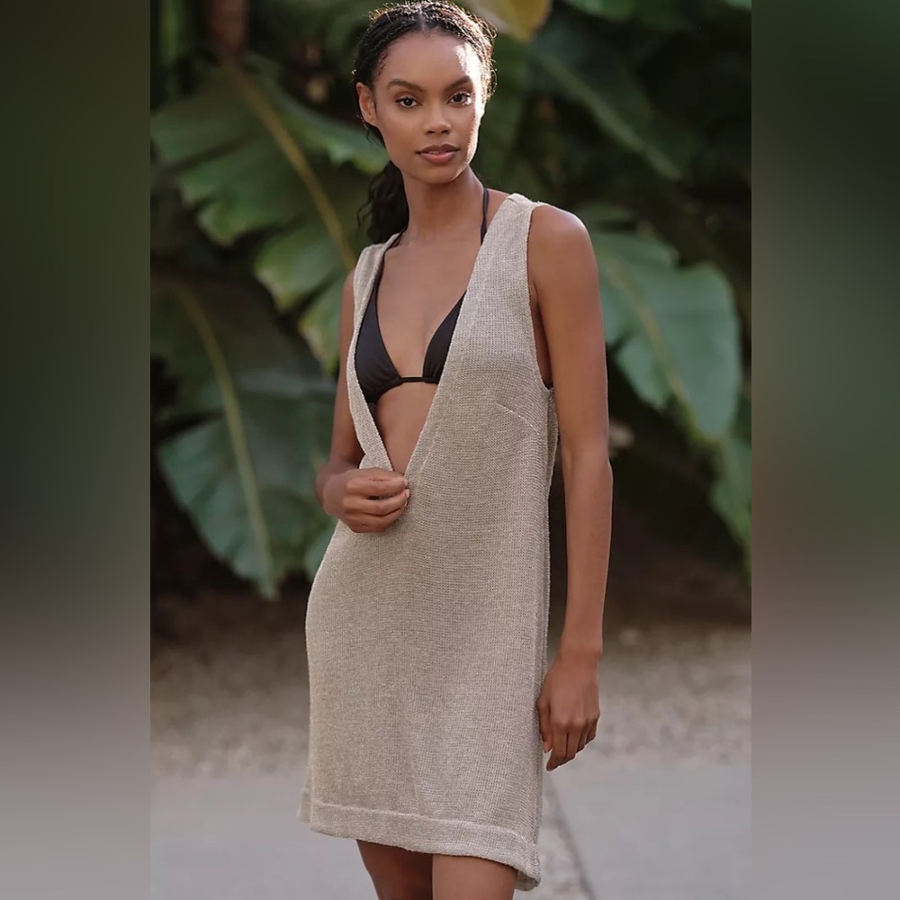 NWT! Anthropologie Gold Plunge-Neck Mesh Mini Dress